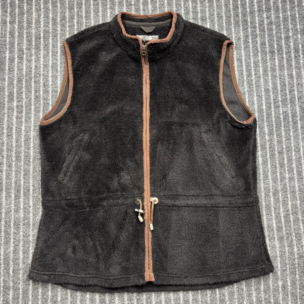 Tsunami Womens XL Black Fleece Full Zip Drawstring Waist Sherpa Vest (2430)